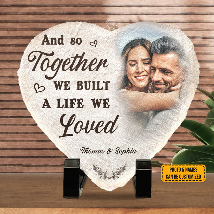 Custom Photo My Favorite Place In All The World Is Next To You - Couple Personalized Custom Heart Shaped Stone With Stand - Gift For Husband Wife, Anniversary