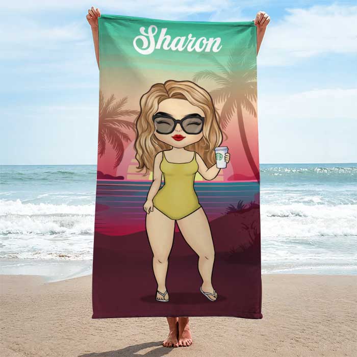 Tropical Summer Sunset - Personalized Beach Towel - Gift For Bestie