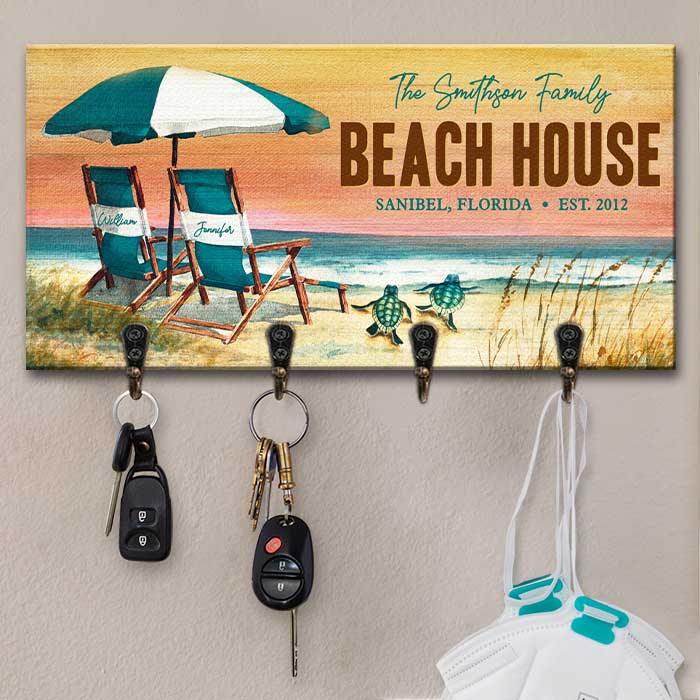 The Family Beach House - Personalized Key Hanger, Key Holder - Gift For Couples, Husband Wife