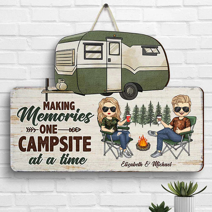 Making Memories One Campsite - Personalized Shaped Wood Sign - Gift For Camping Lovers