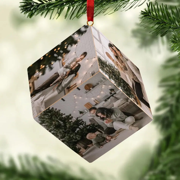 Custom Photo Happy Family - Family Personalized Custom Wooden Cube Ornament - Christmas Gift For Family Members