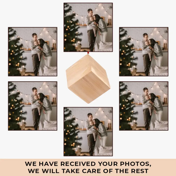 Custom Photo Happy Family - Family Personalized Custom Wooden Cube Ornament - Christmas Gift For Family Members