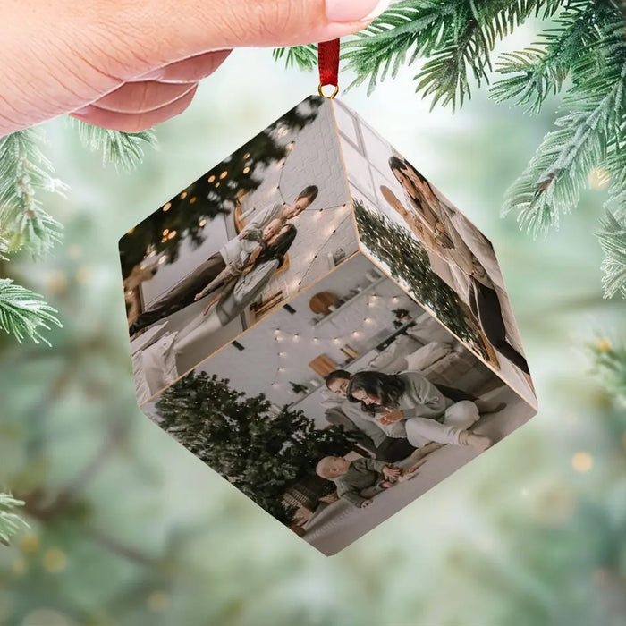 Custom Photo Happy Family - Family Personalized Custom Wooden Cube Ornament - Christmas Gift For Family Members