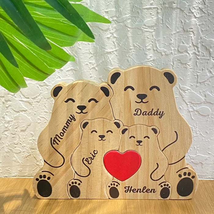 My Family Is My Life - Family Personalized Custom Bear Shaped Wooden Art Puzzle - Wooden Pet Carvings, Wood Sculpture Table Ornaments, Carved Wood Decor - Gift For Family Members