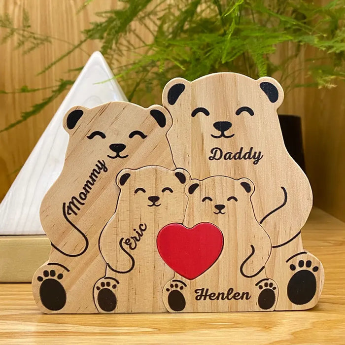 My Family Is My Life - Family Personalized Custom Bear Shaped Wooden Art Puzzle - Wooden Pet Carvings, Wood Sculpture Table Ornaments, Carved Wood Decor - Gift For Family Members