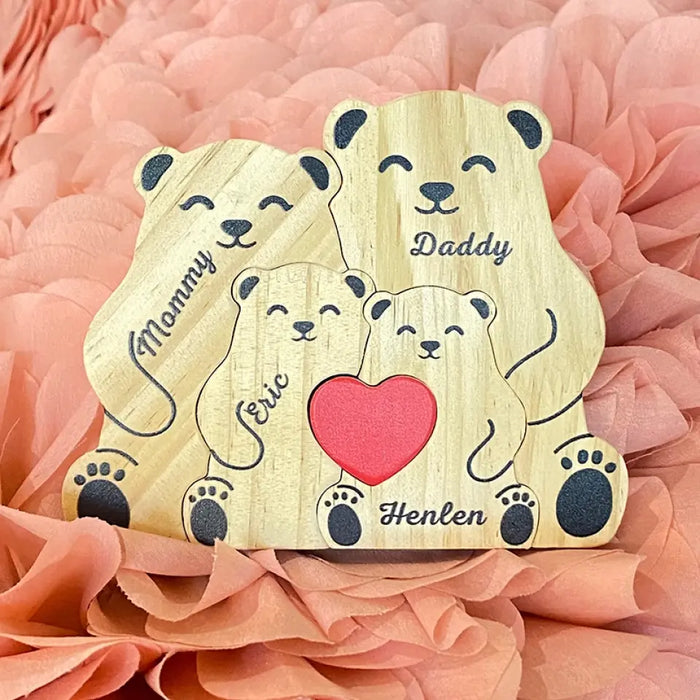 My Family Is My Life - Family Personalized Custom Bear Shaped Wooden Art Puzzle - Wooden Pet Carvings, Wood Sculpture Table Ornaments, Carved Wood Decor - Gift For Family Members