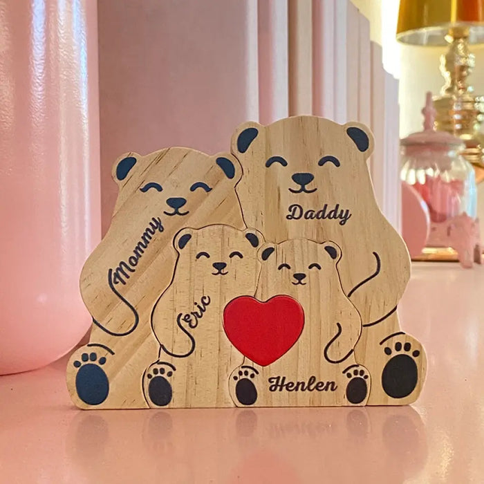 My Family Is My Life - Family Personalized Custom Bear Shaped Wooden Art Puzzle - Wooden Pet Carvings, Wood Sculpture Table Ornaments, Carved Wood Decor - Gift For Family Members