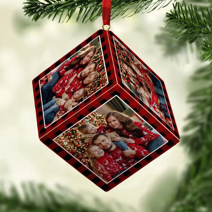 Custom Photo It's The Most Beautiful Time Of The Year - Family Personalized Custom Wooden Cube Ornament - Christmas Gift For Family Members