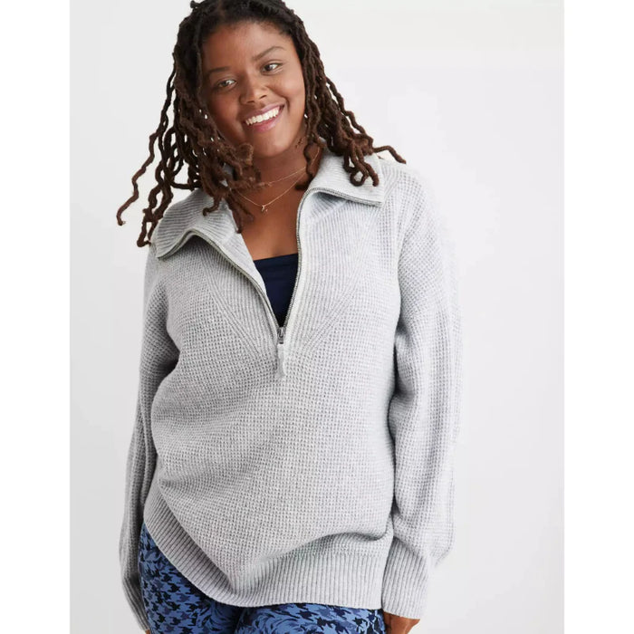 Half Zip Waffle Sweater Set